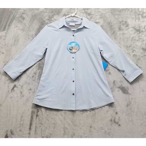 NEW Columbia Global Adventure 3Q Shirt Size S Blue Omni-Wick EVAP Omni-Shade - Picture 1 of 16